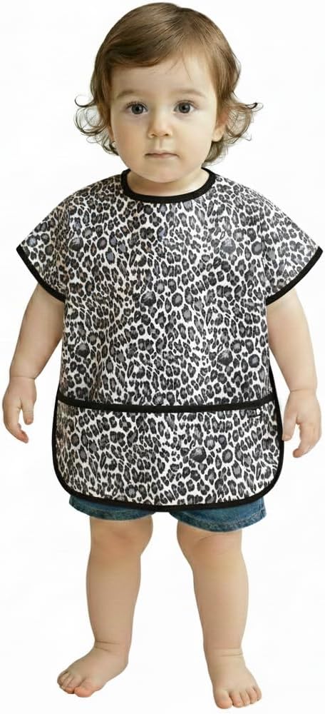Plie Short Sleeve Waterproof Bib for Toddlers – Easy Clean Feeding Apron for Mealtime, Daycare, Self-Feeding, Lightweight