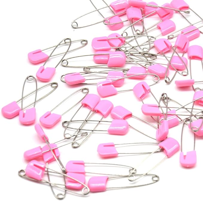 50 PCS Safety Pin 54mm/2.2in Baby Diaper Pins for Cloth Plastic Head Baby Pins for Diapers Stainless Steel Cloth Pins with Locking Closures Nappy Pin for Crafts（DT/Pink）