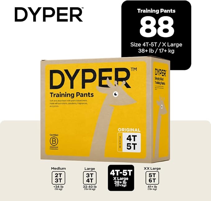 DYPER Toddler Training Pants 4T-5T for Boys & Girls Hypoallergenic,Unscented, Plant-Based & Perfect for Sensitive Skin, Leakproof Potty Training Pants for Day & Overnight Protection