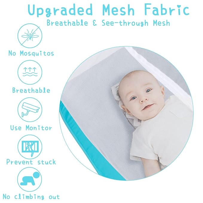 L RUNNZER Baby Pop Up Tent, Toddler Safety Net to Keep Baby from Climbing Out, See-Through & Breathable Crib Canopy Against Falls & Bites, Fits Most Standard Cribs