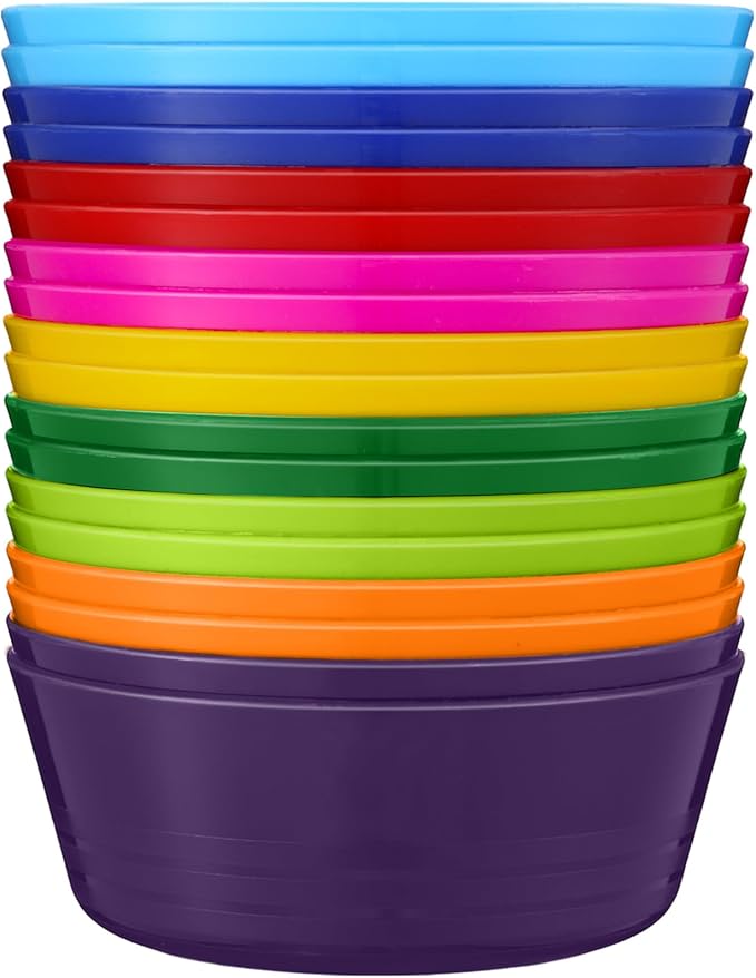 Foaincore Kids Plastic Bowls 10 oz Cereal Snack Microwave Dishwasher Safe Toddler Bowls Kids Colorful Snack Children Salad Dessert Soup Supplies(18 Pcs)