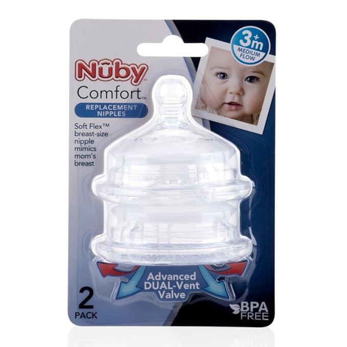 Nuby 2 Piece Medium Flow Comfort Nipple