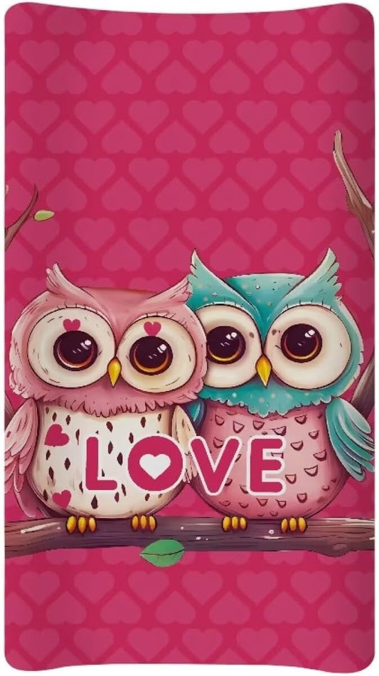 Owl Valentine Changing Pad Cover Waterproof Diaper Changing Cover Durable Breathable Sheet Crib Mat Lightweight Soft Universal Tray Table Mat