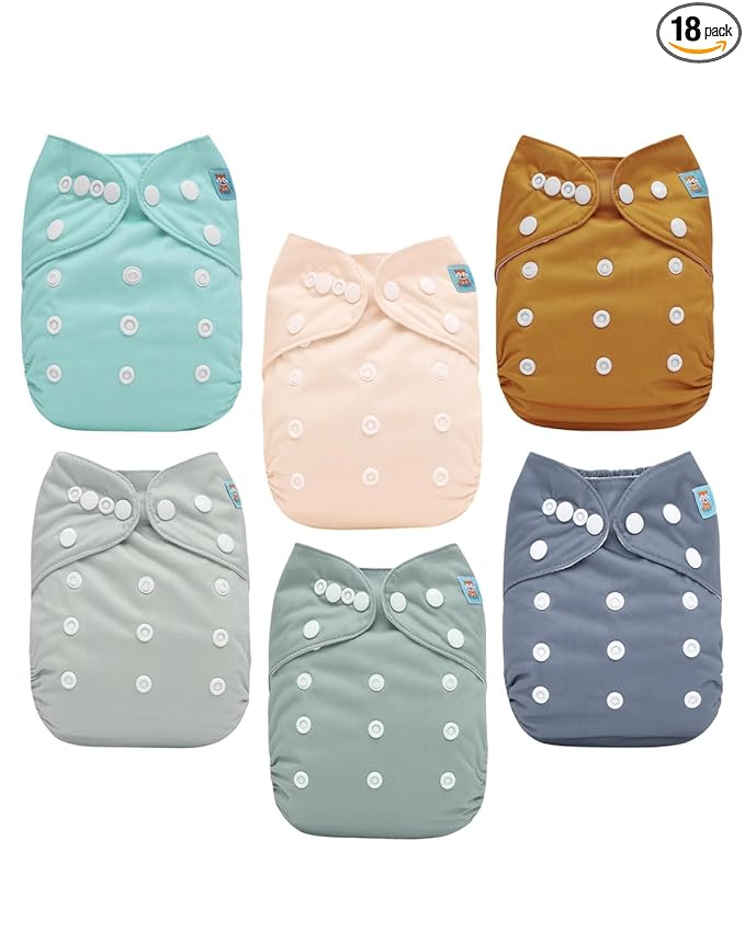 ALVABABY Baby Cloth Diaper 6 Pack with 12 Inserts One Size Cloth Diaper Covers Adjustable Washable Reusable for Baby Girls and Boys