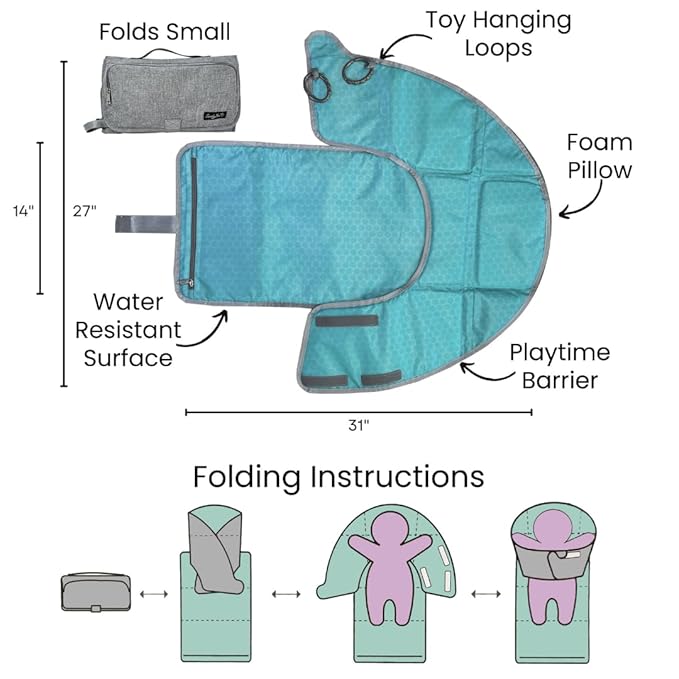SnoofyBee - Portable Playtime Changing Pad: 3-in-1 Diaper Clutch, Changing Station, and Clean Hands Toy Barrier. Water-Resistant and Stylish, with Dual Storage Pockets. Grey-2024-Improved-Version