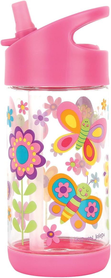 Stephen Joseph, Kids Flip Top Water Bottle, 10 oz Tritan BPA Free, Water Bottle for Girls & Boys, Back to School Flip Top Bottle, BUTTERFLY
