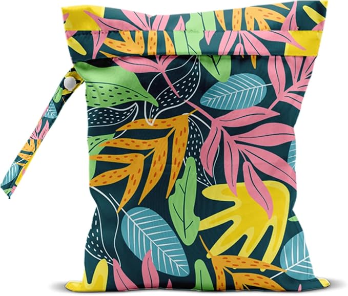 Palm Leaf Wet Dry Bags for Diaper Waterproof Swimsuit Washable Reusable Bag for Beach Diapers Dirty Yoga Gym Clothes Plant Gifts for Women Men Friend