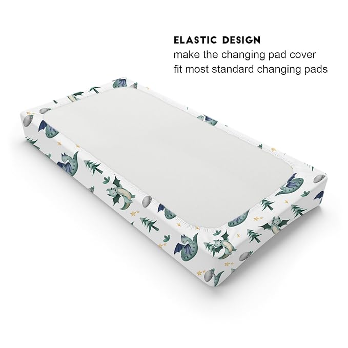 Fairy Tale Dragon Trees Stars Changing Pad Covers Watercolor Dragons Diaper Changing Table Cover Sheets for Boy Girl Soft Stretchy Snug Fitted Baby Changing Pad Mats 32''x16'' Green