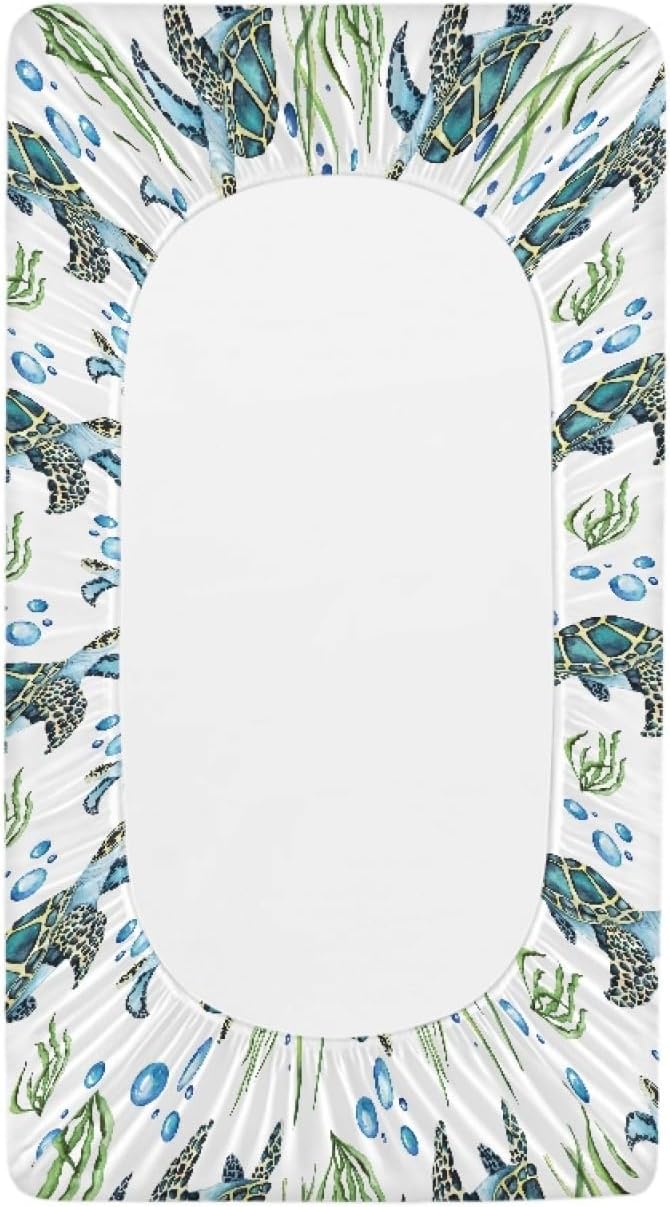 GOSTONG 32"x16" Diaper Changing Table Cover with Sea Turtles Pattern Baby Stretchy Changing Table Mat Cover Protectors with Elastic Bands