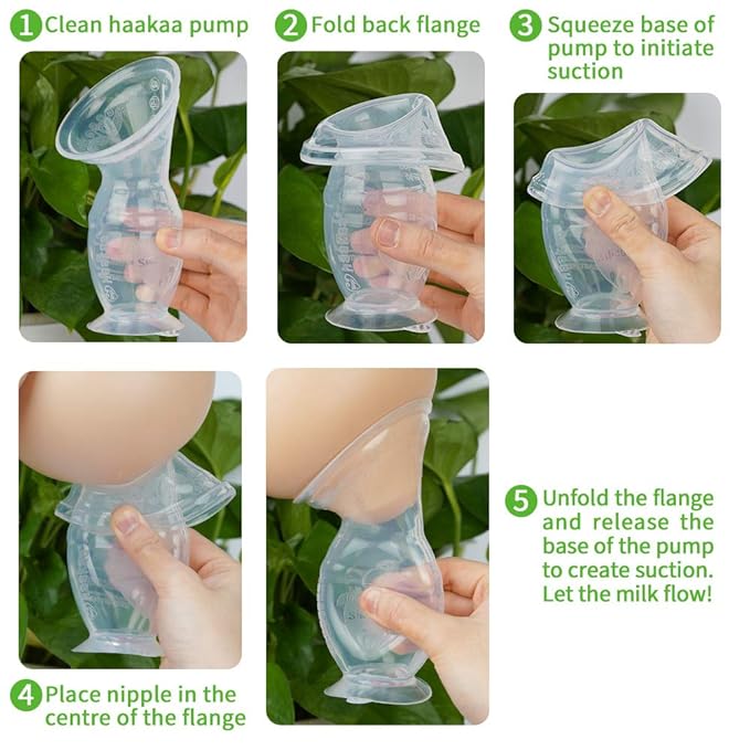 Haakaa Silicone Breast Pump with Suction Base and Flower Stopper 100% Food Grade Silicone BPA PVC and Phthalate Free (4oz/100ml) (Orange)