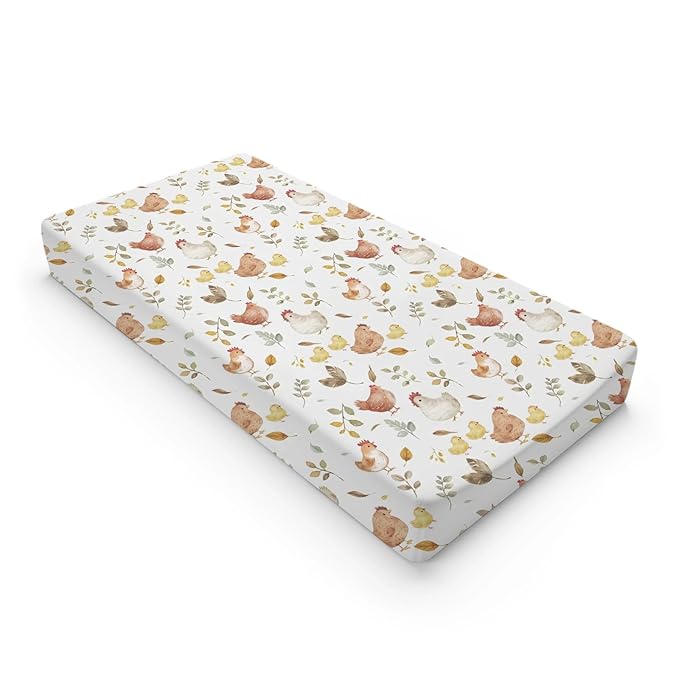 Watercolor Cute Farm Animals Chicken Baby Changing Pad Cover, Unisex Chicken Nursery Diaper Changing Table Pad Mat Sheet for Boys Girls-16x32