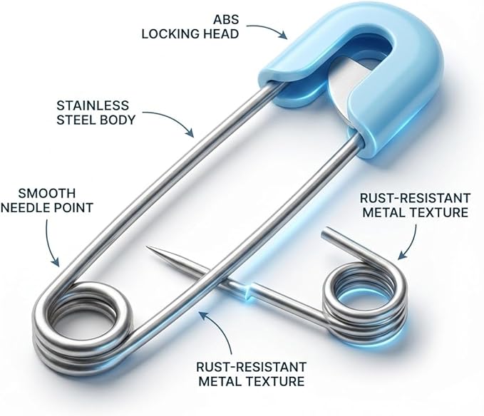 50PCS Cloth Diaper Pins Stainless Steel Traditional Safety Pin