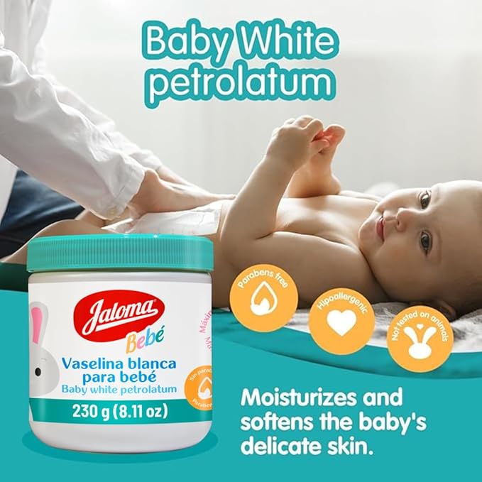 Jaloma Baby White Petrolatum, Prevents Diaper Rash, Softens Baby Skin, 8.11 Oz Jar