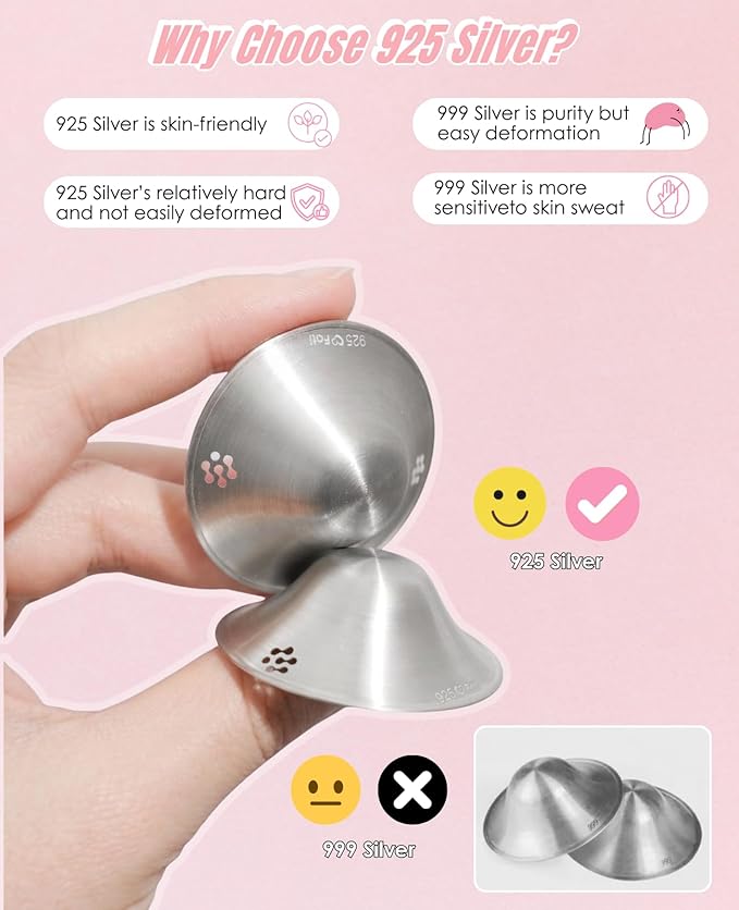 The Original Silver Nursing Cups, Nipple Covers for Breastfeeding, Nipple Shields for Nursing Newborn, Breastfeeding Essentials Silver Nipple Guards