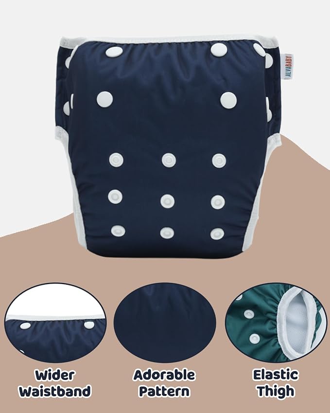 ALVABABY Large Cloth Swim Diaper 3pcs Baby/Toddler/Infant Snap Reusable Adjustable Swimming Diaper Baby Boy and Girl 3ZSWY73A