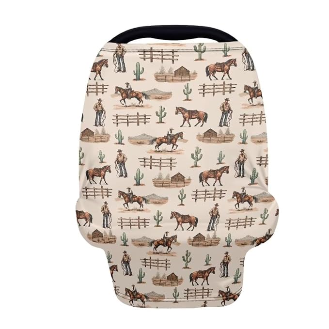 Coldinair Cowboy Stretchy Baby Car Seat Covers for Boys Girls,Soft and Comfortable,Multiuse for Nursing Breastfeeding Covers,Shopping Cart/High Chair/Stroller Covers,Scarff