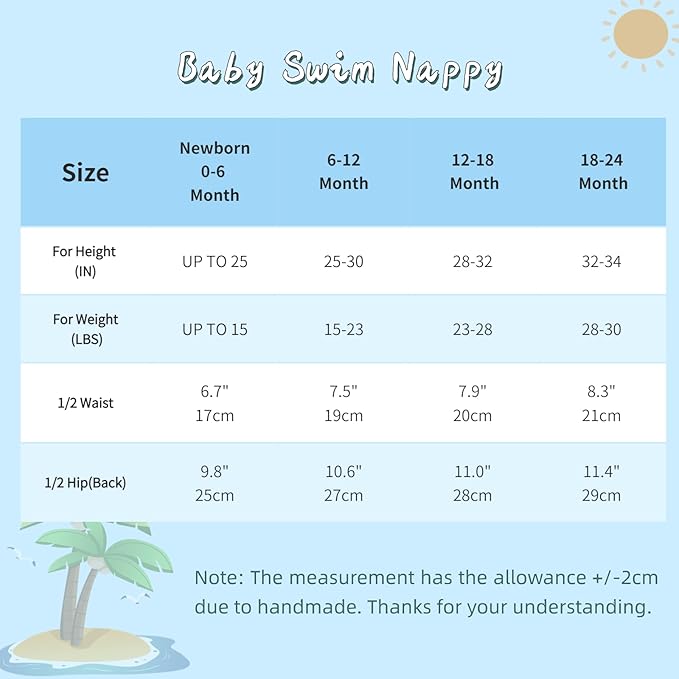 Baby Reusable Swim Diaper - UPF 50+ 6-12 Months - Swim Diapers for Toddlers