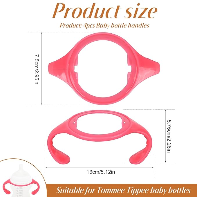 4pcs Baby Bottle Handles for Tommee Tippee, Ergonomic Non-Slip Grip BPA-Free Bottle Holder for Newborn Infant Hands Free Feeding (Pink)