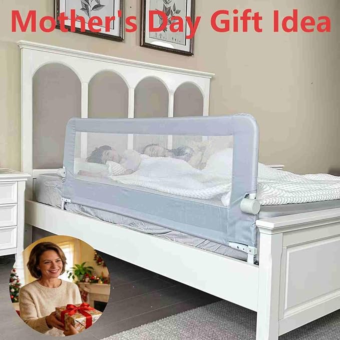 Grelife Foldable Bed Rail for Toddlers, Tall Toddler Bed Rails for Twin, Full, Queen Bed, Baby Bed Rail Guard with Reinforced Metal Frame & Breathable Mesh (1, pearlwhite, 43.0")