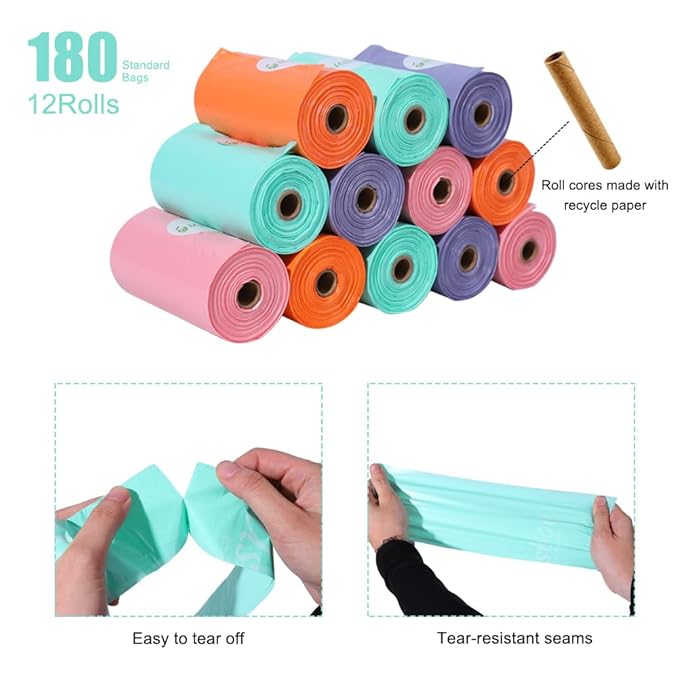Diaper Bags Disposable for Baby, 12 Refill Rolls/180 Bags OXO-Biodegradable Waste Bags,Dirty Disposable Diaper Bags,Diaper Trash Bags,Rainbow