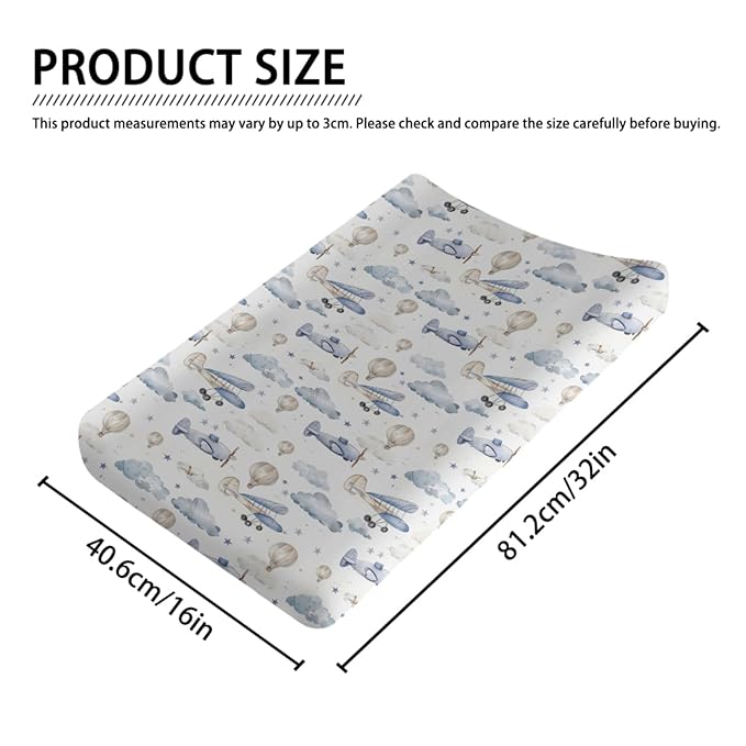 Plane Hot Air Balloon Transportation Pattern Baby Changing Pad Cover, Unisex Aircraft Clouds Stars Nursery Diaper Changing Table Pad Mat Sheet for Boys Girls-16x32