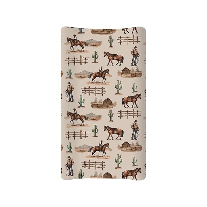 ZDCUSTOM Changing Pad Cover Stretchy Soft Diaper Change Table Sheets Western Cowboy Cactus Changing Table Covers Fits 32"x16" Contoured Pad