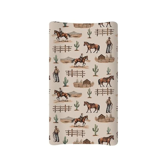 ZDCUSTOM Changing Pad Cover Stretchy Soft Diaper Change Table Sheets Western Cowboy Cactus Changing Table Covers Fits 32"x16" Contoured Pad