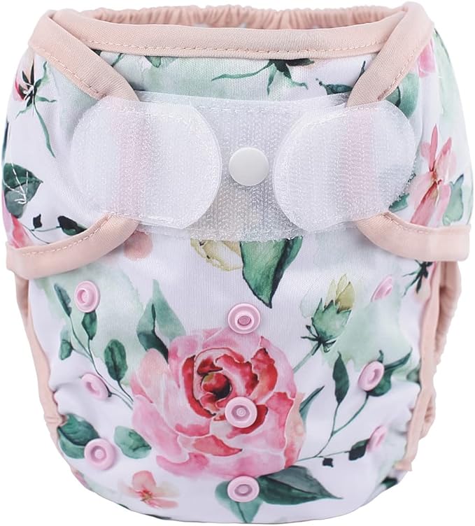 Baby Cloth Diaper Cover Nappy Hook and Loop Double Gusset 6.6lbs to 33lbs (Pink Roses) One Size