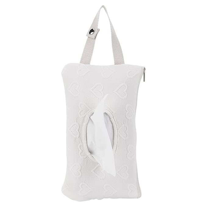 Quilted Baby Wipe Holder, Canvas Floral Quilted Pouch with Hanging Strap, Portable Diaper Wipe Holder for Travel Stroller-Heart White
