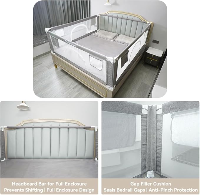 Bed Rail for Toddlers and Kids, Queen Size Set Adjustable Safety Bed Guard with 28 Height Gears,Universal Bedside Rail Fit Twin/Full/Queen/King/Cal King Mattresses