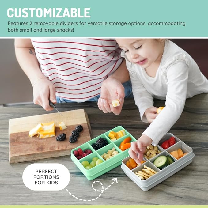 melii Snackle Box | 6-Compartment Divided Snack Container, BPA-Free Food Storage with Removable Dividers for School, Travel & On-the-Go Snacking (Dinosaur)