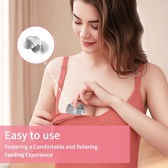 The Original Silver Nursing Cups, Nipple Shields for Nursing Newborn, Nipple Guards Protector for Breastfeeding, Breast Feeding Essentials, Trilaminate 999 Silver (Large (5.5 * 1.8cm))