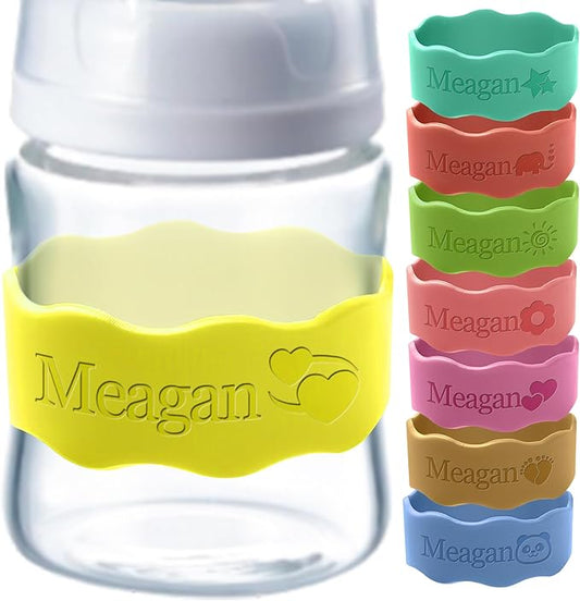 Bottle Labels for Daycare Reusable Custom Breast Milk Waterproof Silicone Cup Label Engraved Name Bands Logo Personalized Gifts-Yellow
