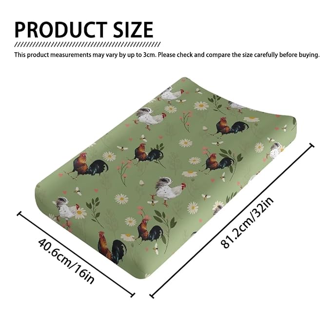 Rooster Floral Changing Pad Cover for Baby Boys Girls Super Soft Diaper Changing Pad Covers Infant Newborn Changing Mat Cover Changing Table Sheet Fitted 32”x16”