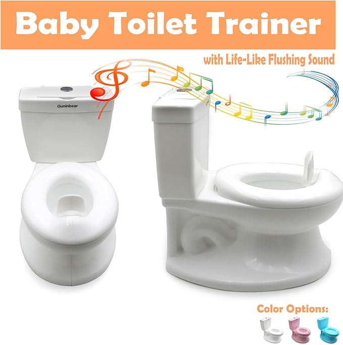 HTTMT- Classic Portable White Realistic Toddler Potty Training Toilet w/Flushing Sound Baby Chair Seat Kid [P/N: ET-BABY004-WHITE]