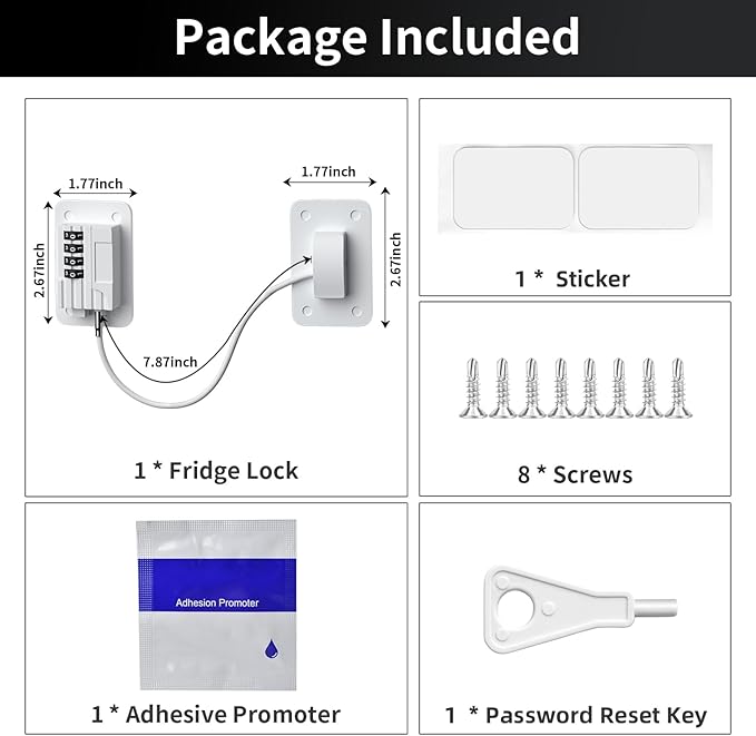 Ougourim Refrigerator Lock - Upgraded Combination Lock for Upright Freezer, Child Safety Lock for Cabinets, White