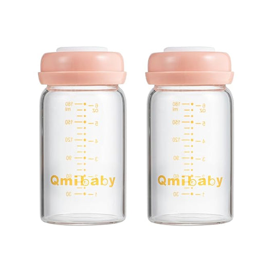 Baby Bottle, Wide-Neck, BPA Free Breast Milk Container, 6 oz 180ml, 2 PCS Storage Collection Bottle for Fridge & Milk Cooler Leak-Proof, Breastfeeding Essential Color Pink