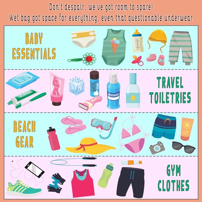 Ecoable Large Wet Dry Bag: Travel Tote Organizer for Diapers, Laundry, Beach, Pool, Stroller, Dirty Gym Clothes, Swimsuits (Navy Blue)