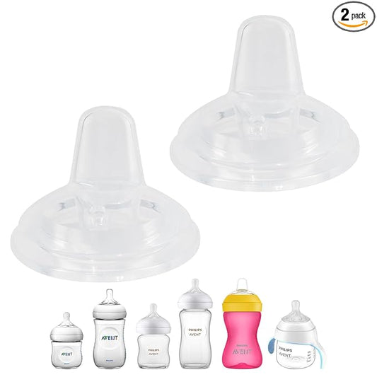 Sippy Spout Nipples for Philips Avent Natural Baby Bottles, My Grippy Spout Sippy Cup & Natural Trainer Sippy Cup, Soft 100% Silicone, 6m+, 2 Count