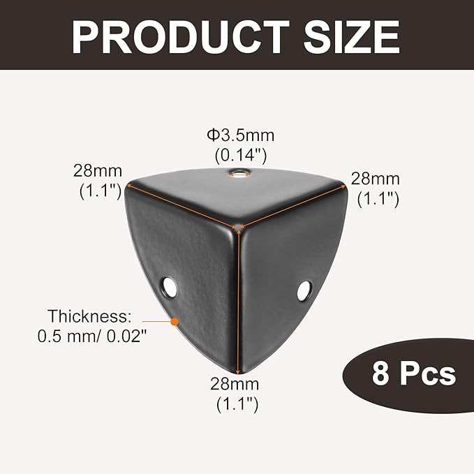 uxcell 8PCS Metal Corner Protector 1.1 x 1.1 x 1.1 Inch Box Edge Guard Protector Zinc Alloy Cabinets Speaker Corners Protector for Furniture Decorative (Black)