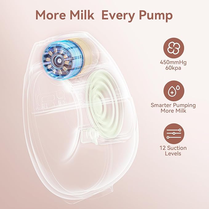 Wearable Electric Breast Pump, Hands-Free Portable Electric Pump with 3 Modes & 12 Intensive Levels, Whisper-Quiet & Lightweight for Travel, Custom Fit with 15/18/21/24mm Flanges(2 Pack)