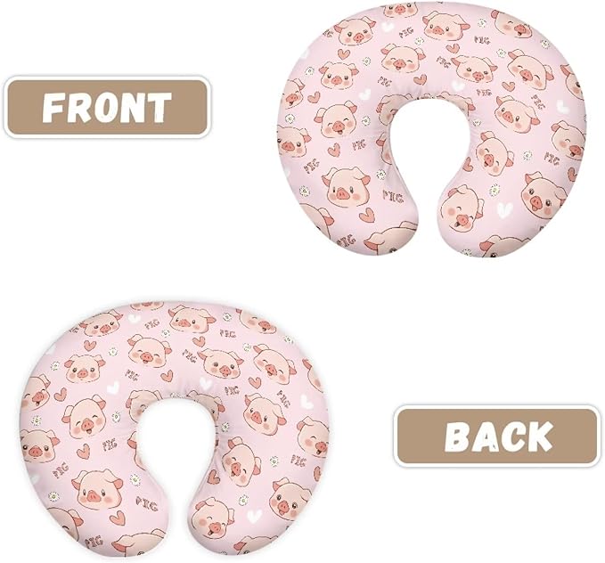 Cute Pig Nursing Pillow Cover for Newborn U-Shaped Breastfeeding Pillow Slipcover Hidden Zipper Design Soft and Skin-Friendly