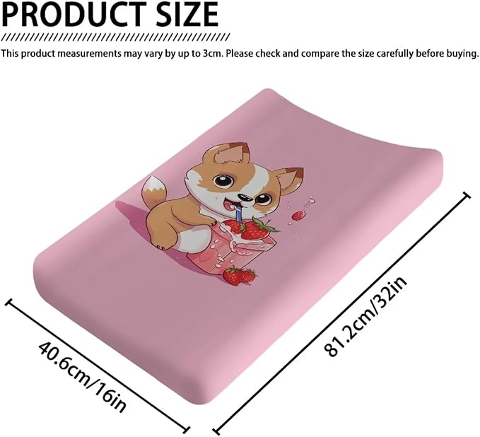 Changing Pad Covers for Boys Girls, Pink Corgi Diaper Changing Table Pad Cover Soft Breathable Changing Mat Cover for 32''x16" Cute Birthday Gifts for Baby