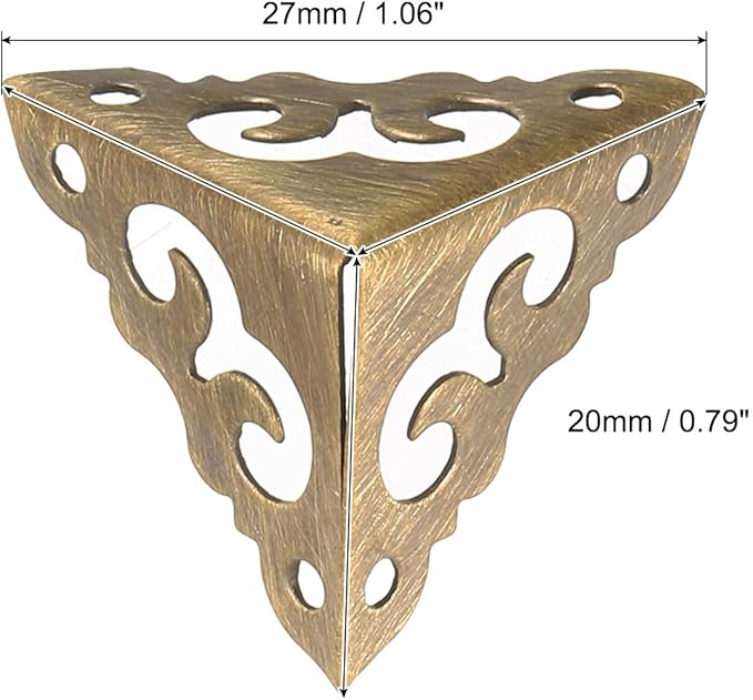 uxcell 4 Pcs Brass Edge Guard, 20mm Decorative Box Corner Cover, Corner Protector, Vintage Stair Dust Corners with Screws, Bronze