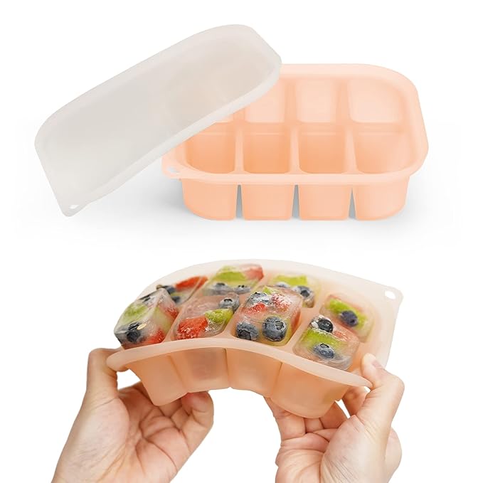 haakaa Silicone Baby Food Freezer Tray with Lid by haakaa - Perfect Storage Container for Homemade Baby Food, Vegetable & Fruit Purees, and Breast Milk, Blush