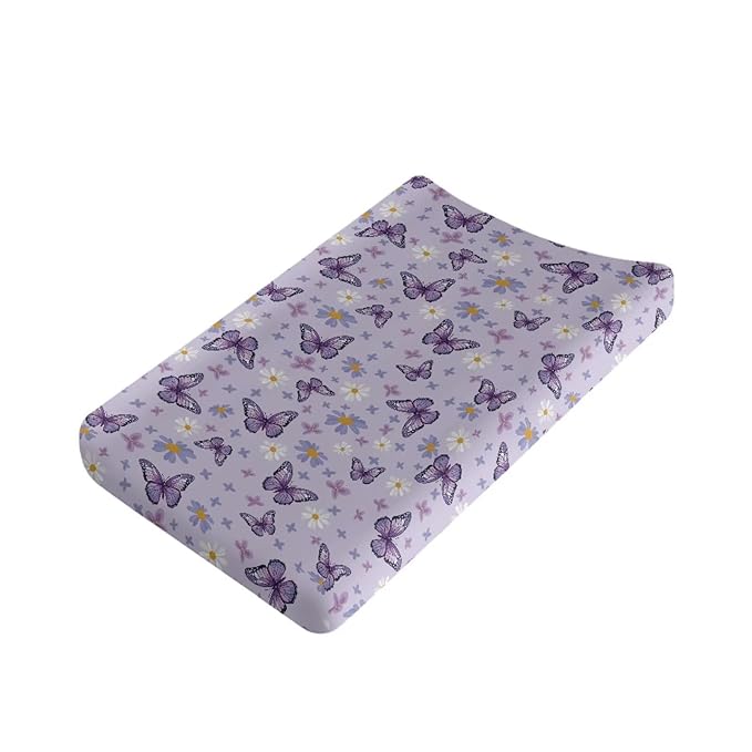 Butterfly Purple Changing Pad Cover for Baby Girls Boys Special Comfort Diaper Change Table Pad Covers Soft Breathable Changing Pad Sheets