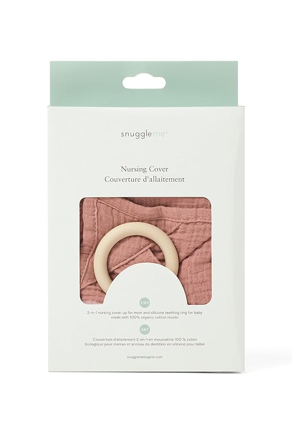 Snuggle Me® Nursing Cover - 100% Organic Cotton Muslin Nursing Cover Up for Baby Breastfeeding with BPA-free Silicone Teether Ring, Ultra-soft, Breathable & Lightweight Adjustable Mother Nursing Apron