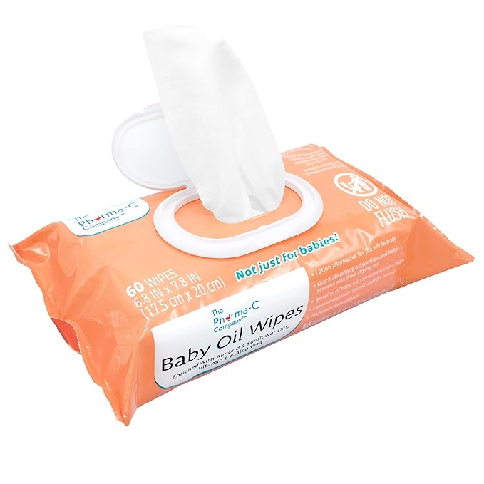 The Pharma-C Company Baby Oil Wipes (9 Packs of 60) Enriched with Almond and Sunflower Oils, Aloe and Vitamin E.