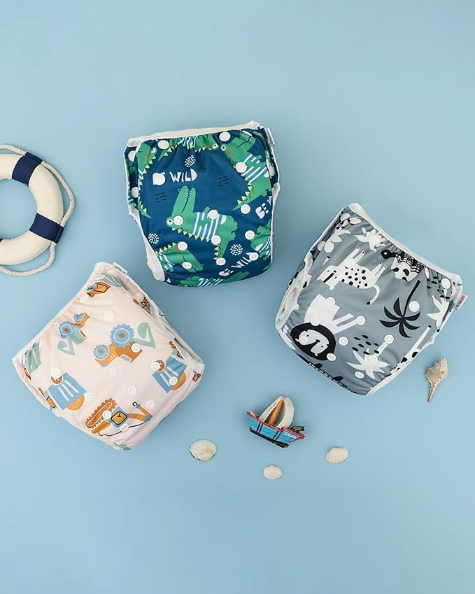 ALVABABY Large Cloth Swim Diaper 3pcs Baby/Toddler/Infant Snap Reusable Adjustable Swimming Diaper Baby Boy and Girl 3ZSWY68A
