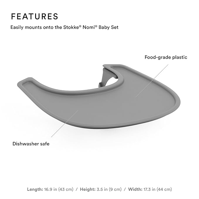 Stokke Tray for Nomi, Grey - Easily Mounts on Stokke Nomi Baby Set - Dishwasher-Safe, Food-Grade Plastic